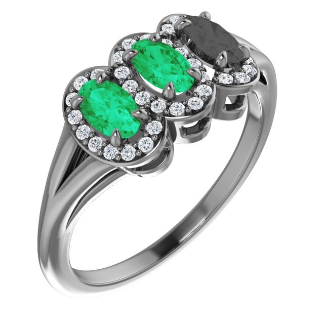 14K White Lab-Grown Emerald & 1/6 CTW Natural Diamond Ring
